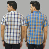 Combo of 2 Men Cotton Checks Shirts White and Blue