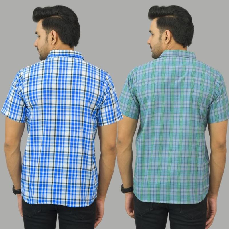 Combo of 2 Men Cotton Checks Shirts White and Green