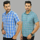 Combo of 2 Men Cotton Checks Shirts White and Green