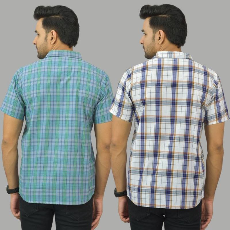 Combo of 2 Men Cotton Checks Shirts White and Green