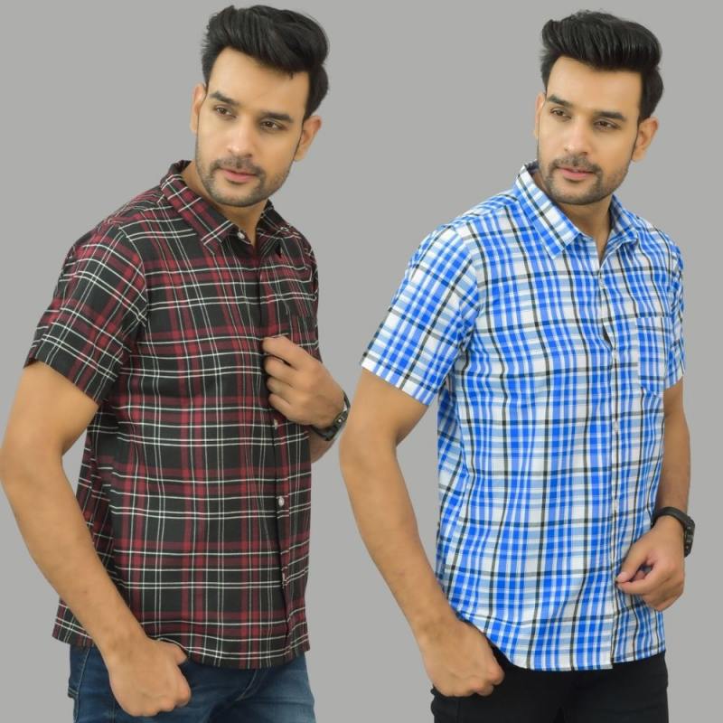 COMBO OF 2 MEN COTTON CHECKS SHIRTS WHITE AND MAROON