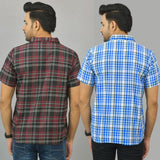 COMBO OF 2 MEN COTTON CHECKS SHIRTS WHITE AND MAROON