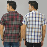 Combo of 2 Men Cotton Checks Shirts White and Maroon