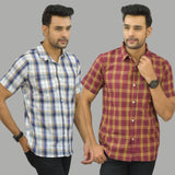 Combo of 2 Men Cotton Checks Shirts White and Red