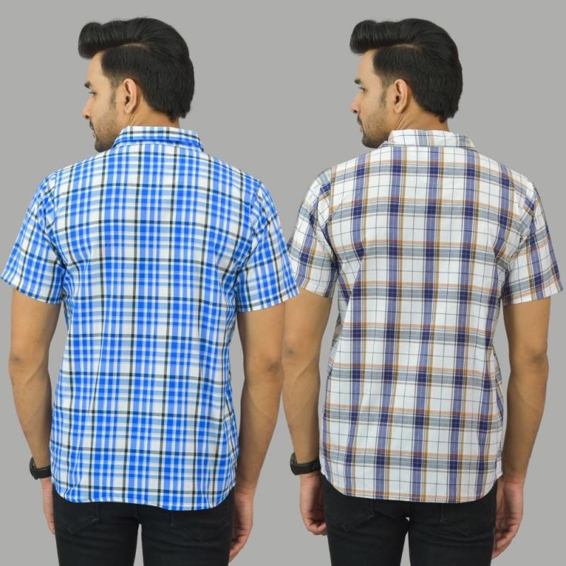 Combo of 2 Men Cotton Checks Shirts White and White