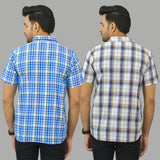 Combo of 2 Men Cotton Checks Shirts White and White