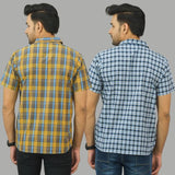 Combo of 2 Men Cotton Checks Shirts Yellow and Blue