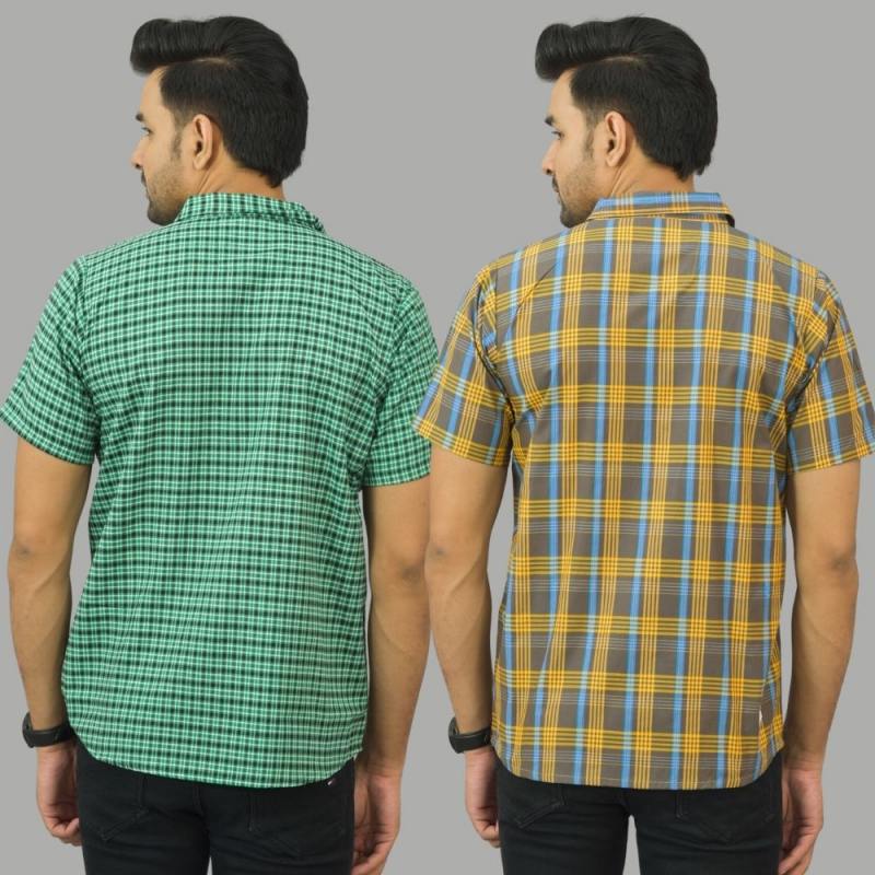 Combo of 2 Men Cotton Checks Shirts Yellow and Green