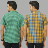 Combo of 2 Men Cotton Checks Shirts Yellow and Green