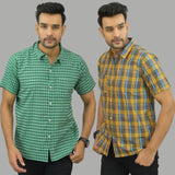 Combo of 2 Men Cotton Checks Shirts Yellow and Green