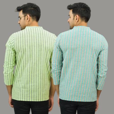 Combo of 2 Men Cotton Stripe Short Kurta