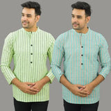 Combo of 2 Men Cotton Stripe Short Kurta