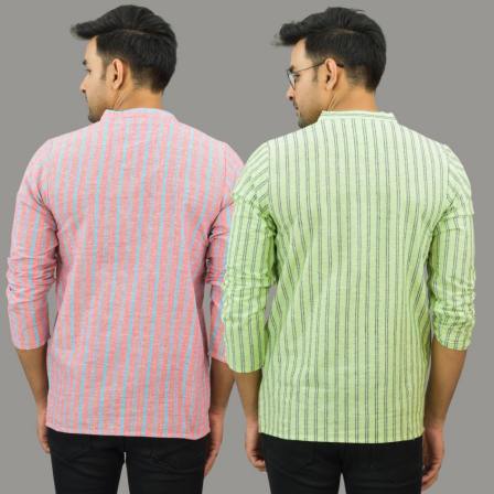 Combo of 2 Men Cotton Stripe Short Kurta