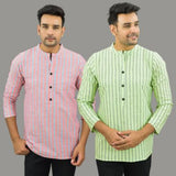 Combo of 2 Men Cotton Stripe Short Kurta