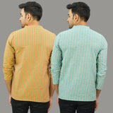 Combo of 2 Men Cotton Stripe Short Kurta