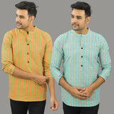 Combo of 2 Men Cotton Stripe Short Kurta