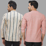 Combo of 2 Men Cotton Stripe Short Kurta