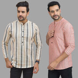 Combo of 2 Men Cotton Stripe Short Kurta