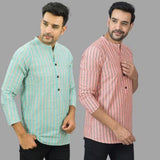 Combo of 2 Men Cotton Stripe Short Kurta