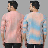 Combo of 2 Men Cotton Stripe Short Kurta