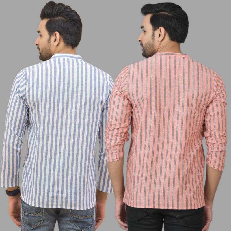 Combo of 2 Men Cotton Stripe Short Kurta