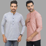 Combo of 2 Men Cotton Stripe Short Kurta