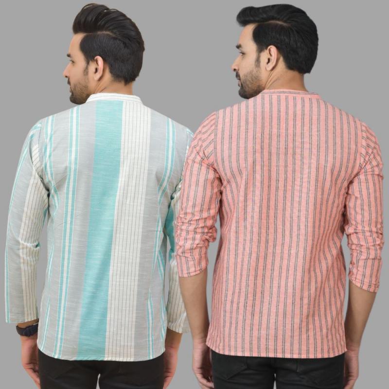 Combo of 2 Men Cotton Stripe Short Kurta