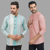 Combo of 2 Men Cotton Stripe Short Kurta