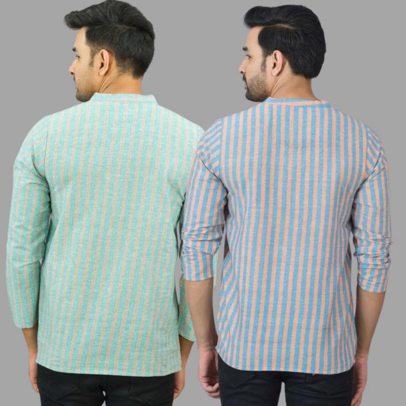 Combo of 2 Men Cotton Stripe Short Kurta