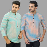 Combo of 2 Men Cotton Stripe Short Kurta