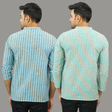 Combo of 2 Men Cotton Stripe Short Kurta