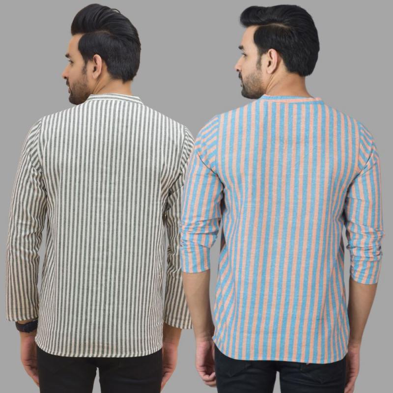 Combo of 2 Men Cotton Stripe Short Kurta