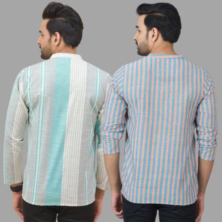 Combo of 2 Men Cotton Stripe Short Kurta