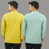 Combo of 2 Men Cotton Stripe Short Kurta