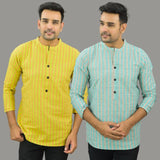 Combo of 2 Men Cotton Stripe Short Kurta