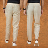 Combo of 2 Men Cream Beige Cotton Handloom Solid Pant