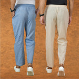 Combo of 2 Men Denim Cream Cotton Handloom Solid Pant