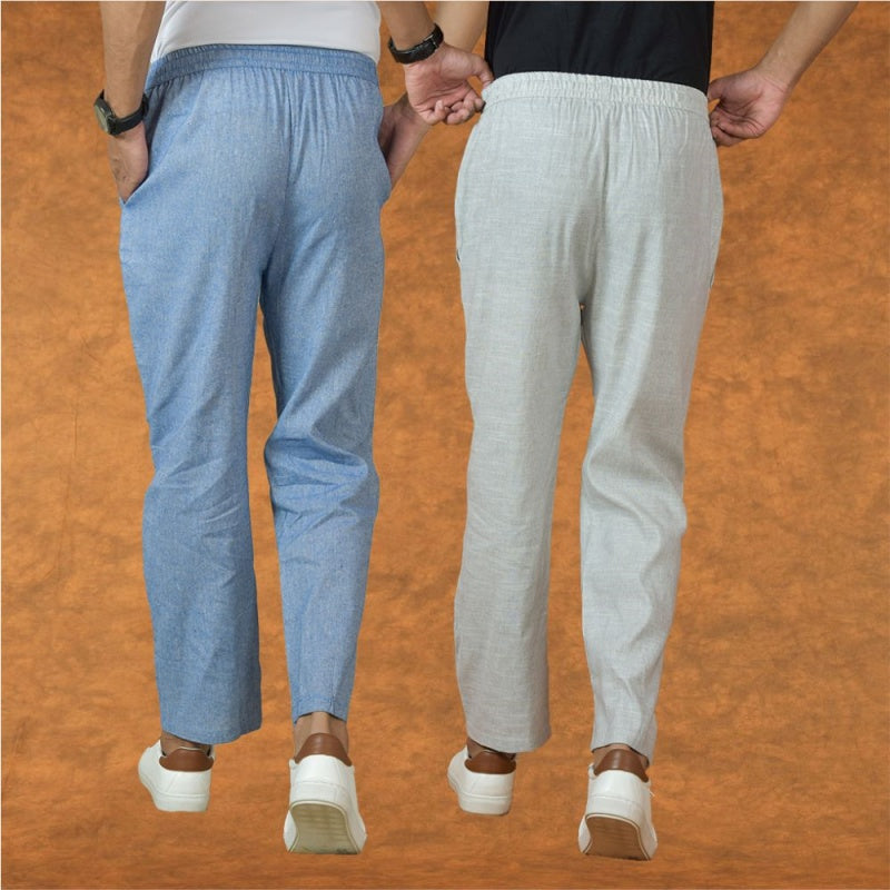 Combo of 2 Men Denim White Cotton Handloom Solid Pant