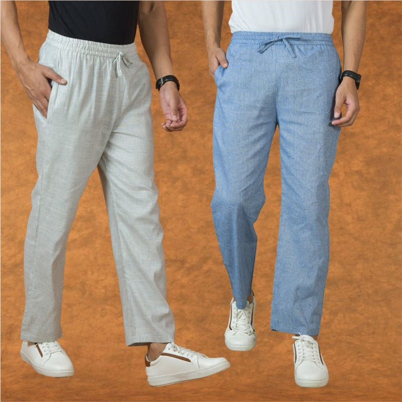 Combo of 2 Men Denim White Cotton Handloom Solid Pant