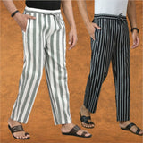 Combo of 2 Men Gray Black Cotton Handloom Stripe Pant