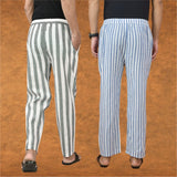 Combo of 2 Men Gray Blue Cotton Handloom Stripe Pant