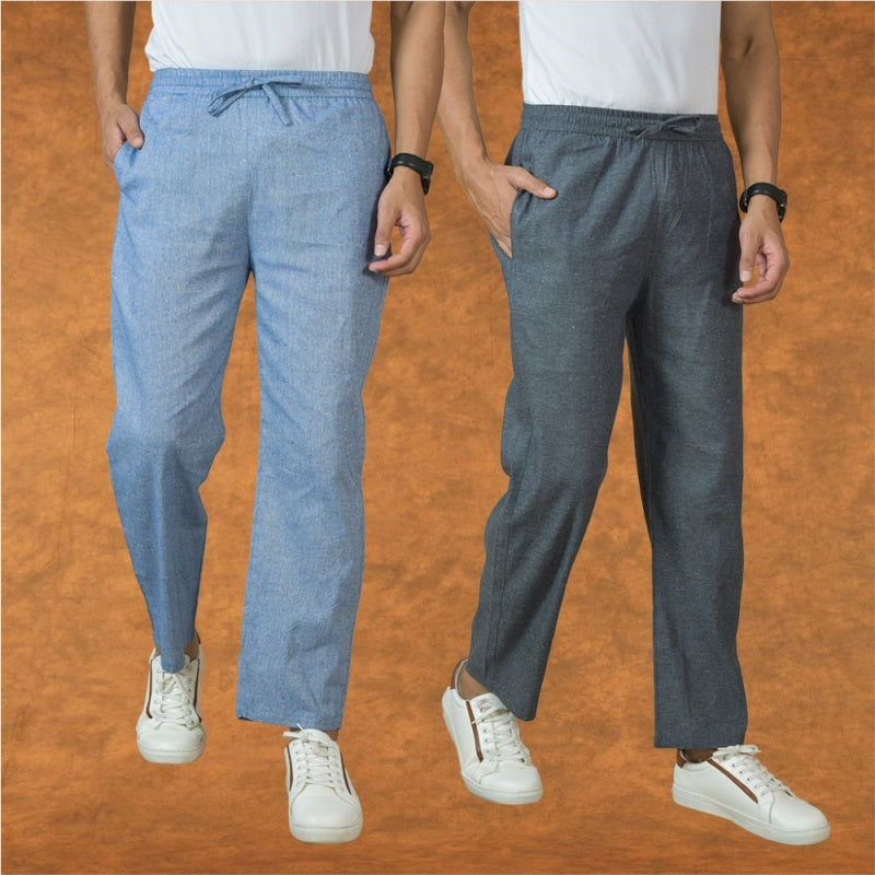 Combo of 2 Men Gray Denim Cotton Handloom Solid Pant