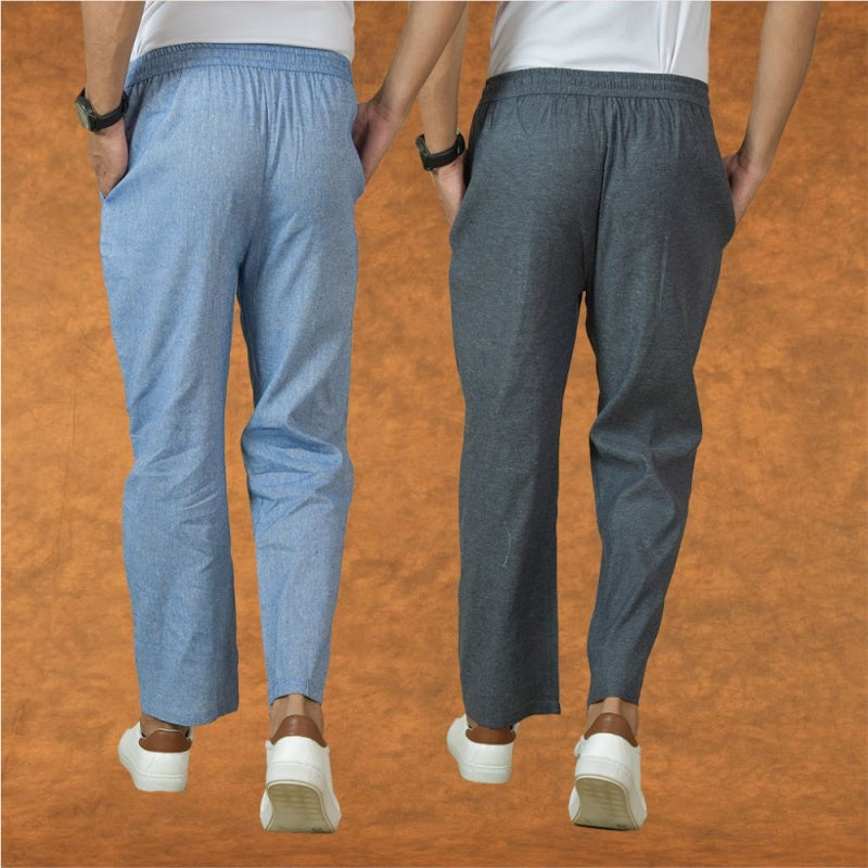 Combo of 2 Men Gray Denim Cotton Handloom Solid Pant