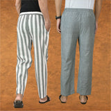 Combo of 2 Men Gray Gray Cotton Handloom Stripe Pant