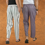 Combo of 2 Men Gray Purple Cotton Handloom Stripe Pant