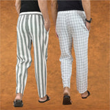 Combo of 2 Men Gray White Cotton Handloom Stripe Pant