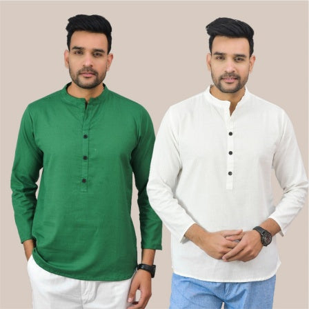 Combo of 2 Men Kurtas Solid Cotton Flax