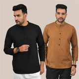 Combo of 2 Men Kurtas Solid Cotton Flax