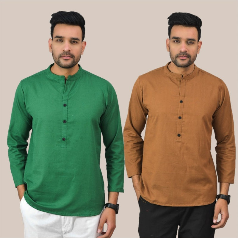 Combo of 2 Men Kurtas Solid Cotton Flax