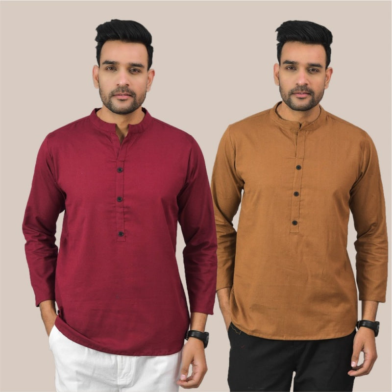 Combo of 2 Men Kurtas Solid Cotton Flax